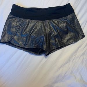 Silver and Black Lulu Lemon Shorts (Size 10)